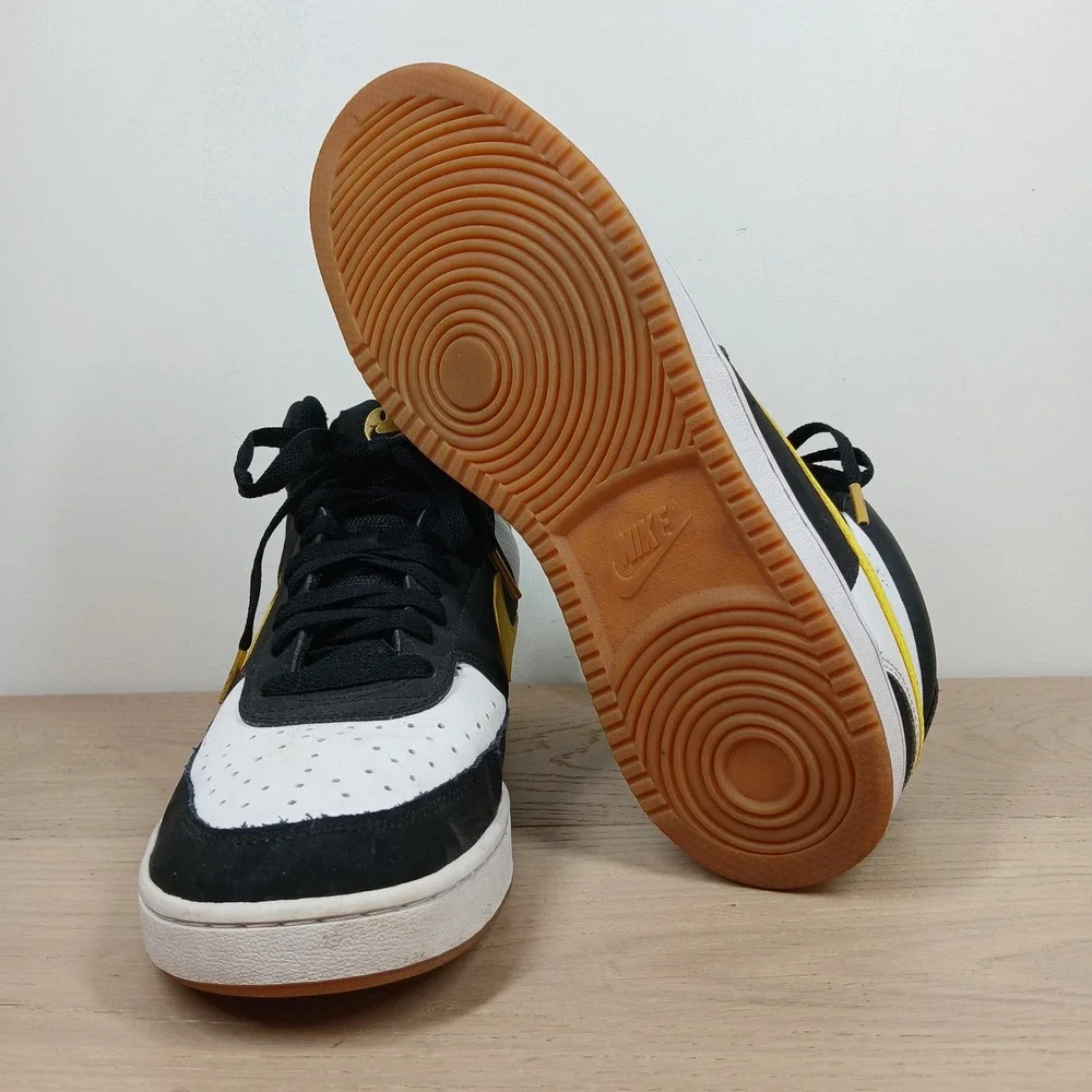 Nike Court Force High Sneakers Men 9 Black White Yellow Leather Retro Streetwear